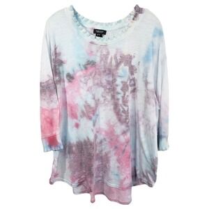 Jones & Co Plus Size 3X Top Handmade Tie Dye Ruffle Trim‎ Blue Purple 1553
